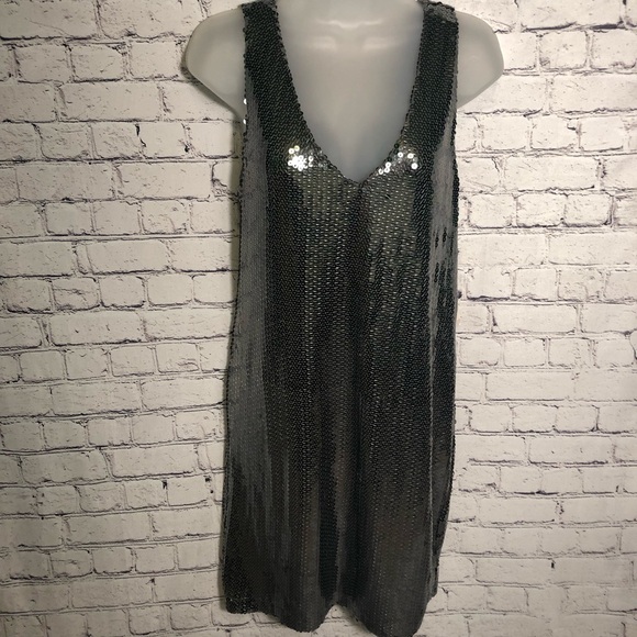 Aqua Capsule NEW Maddie&Tae Silver-Gray, Sequin, Sleeveless, Metallic Mini Dress - Picture 3 of 9